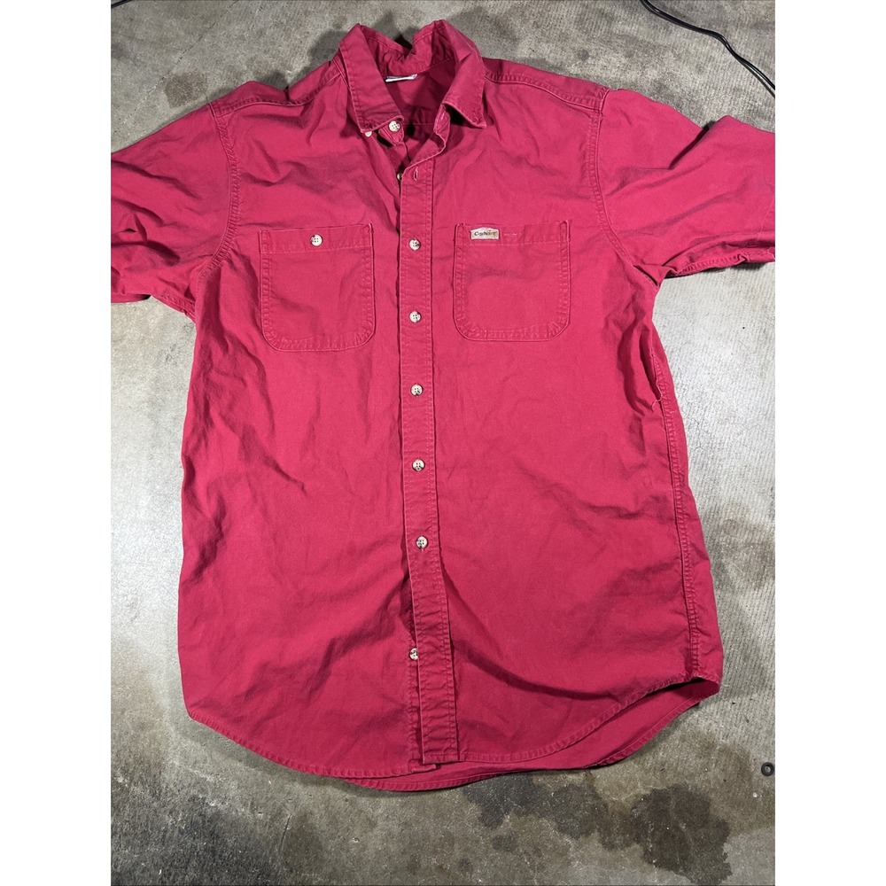 Vintage Carhartt Button Up Shirt Red Double Pocket Workwear Utility Cotton Men's
